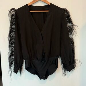 Black Feather Sleeve Bodysuit